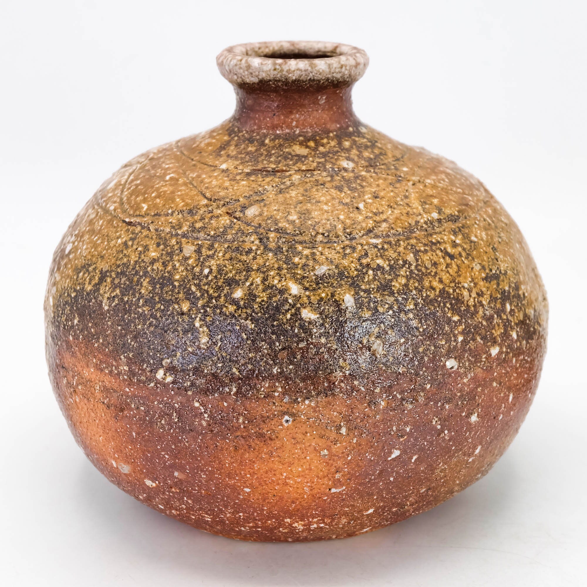 Japanese Wood Fired Pottery Flower Vase Shigaraki Ware Yohen Japanese Wood Fired Pottery Flower Vase Shigaraki Ware Yohen