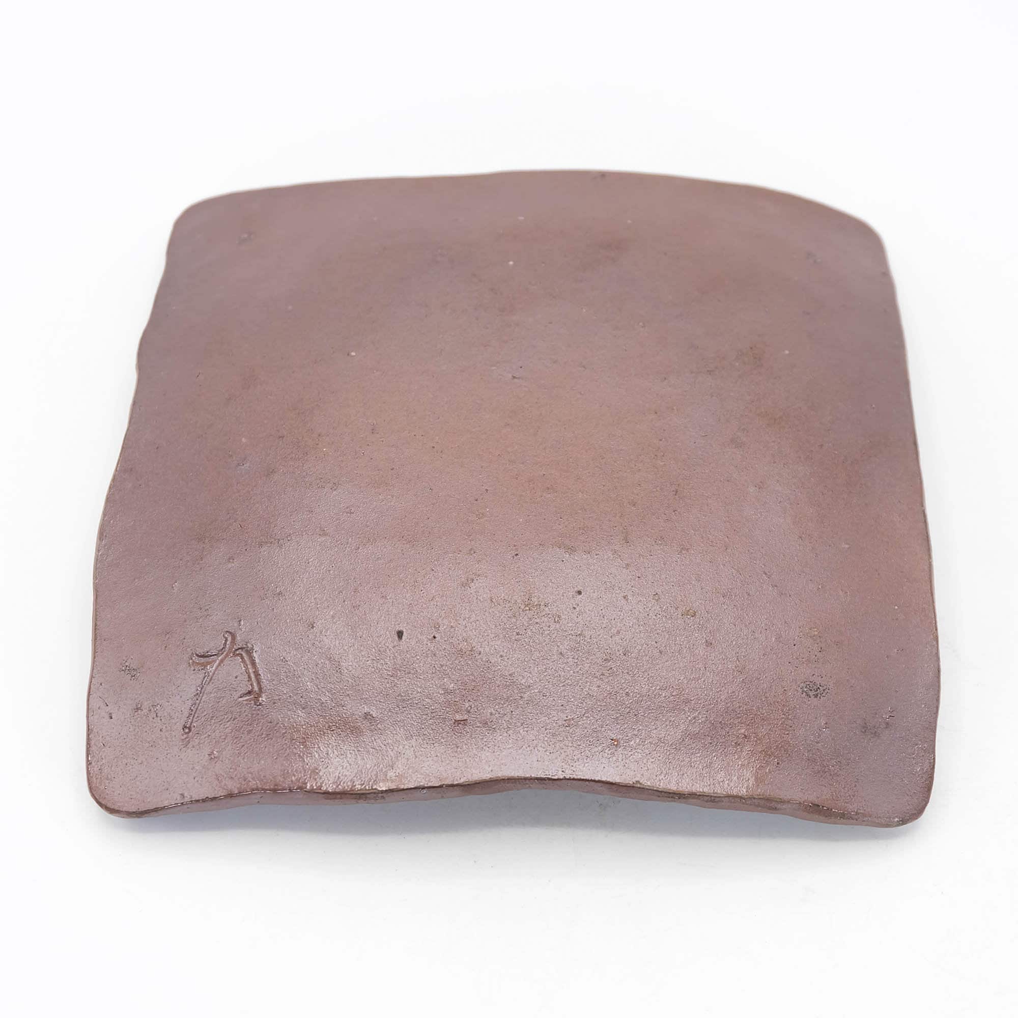 Japanese Pottery Plate Square Shape by Kimura Toho Bizen