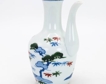 源右衛門窯作 有田焼酒器セット 染付・エナメル松文様徳利とぐい呑み