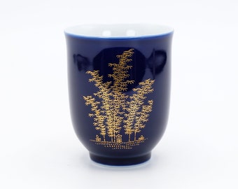 Japanese Tea cup 190ml Cobalt Blue glaze Gold Pine design by Fukagawa-Seiji Arita ware Porcelain Teacup Yunomi, Nippon2You