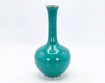 Japanese Cloisonne Vase Green enamel Peony arabesque Design by Ando Shippo Kabin Hanaire Chabana Vases, Nippon2You