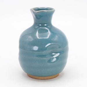 Japanese Sake bottle Kyo ware Blue-Green Crackle glaze Tokkuri