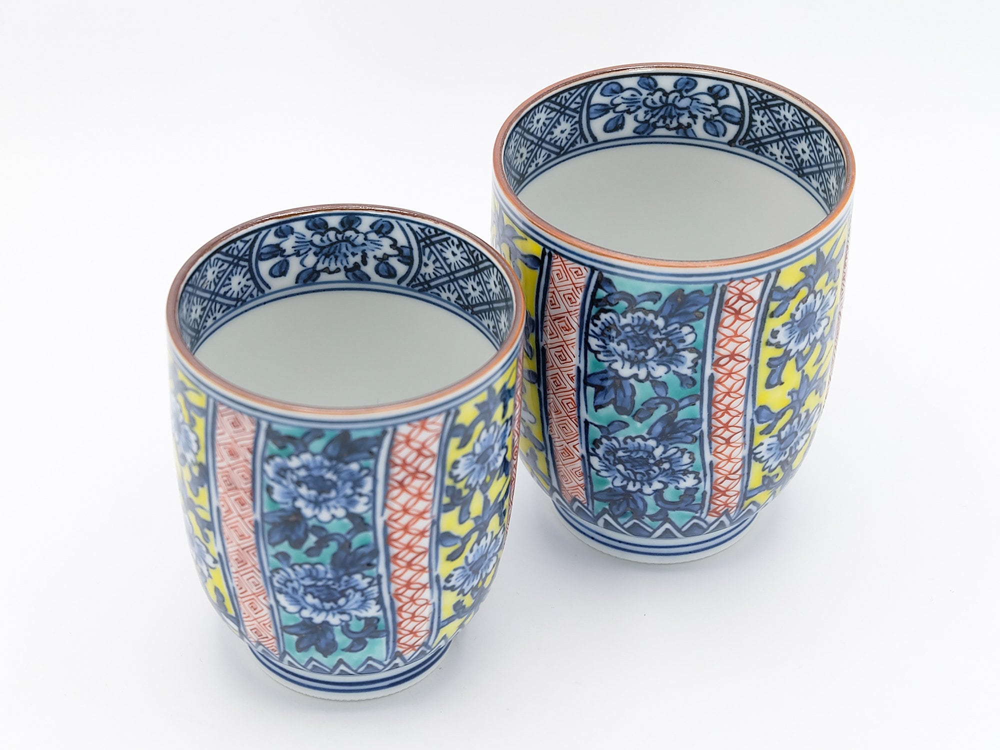 Kyo Ware Tea Cups: Camellia & Peony Yunomi Set by Takano Shoami