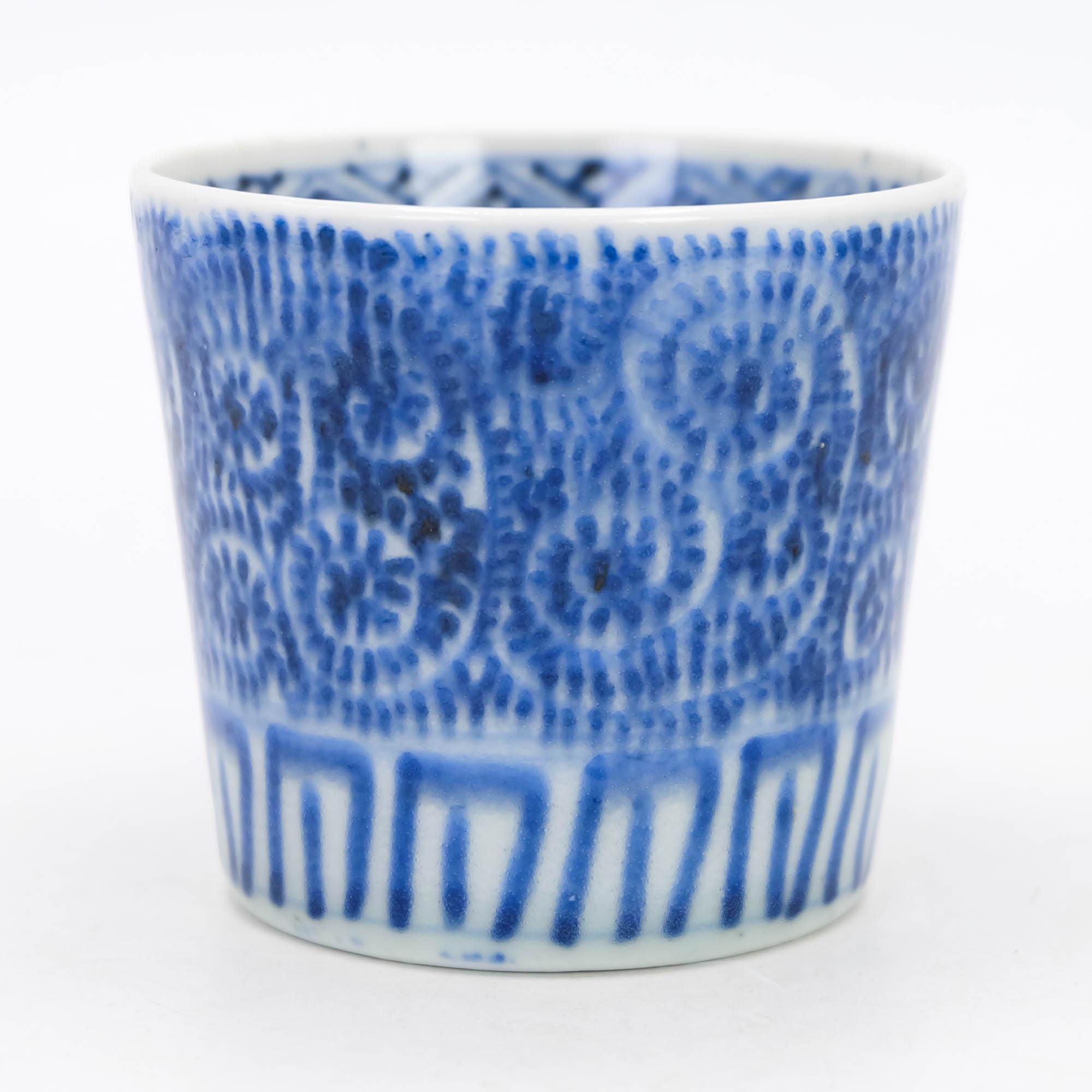 Antique Imari Soba Choko Cup: Blue White Tako Karakusa, Edo Period
