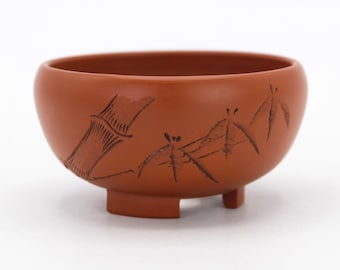 Japanese Bonsai pot Unglazed Shudei Red clay Bamboo design Tokoname ware, Nippon2You