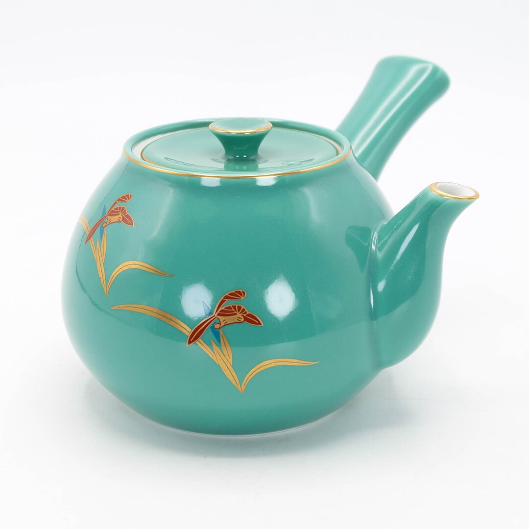 Kyusu Teapot 450ml Green Glaze Orchid Design by Koransha Arita Etsy UK