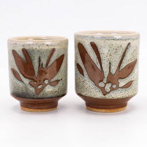 Set of 2 Japanese Tea cup Mashiko ware Nuka Persimmon Kaki glaze Meoto Yunomi Teacup