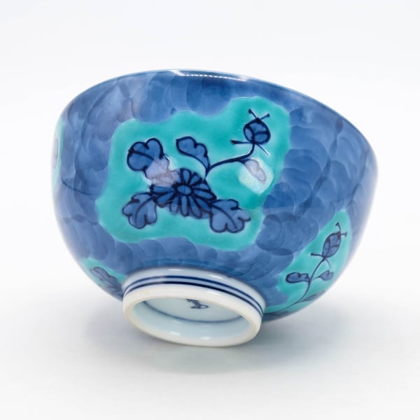 Japanese Rice bowl Blue and White Sometsuke Chrysanthemum design by Gen-Emon kiln Arita ware Porcelain Meshiwan, Nippon2You