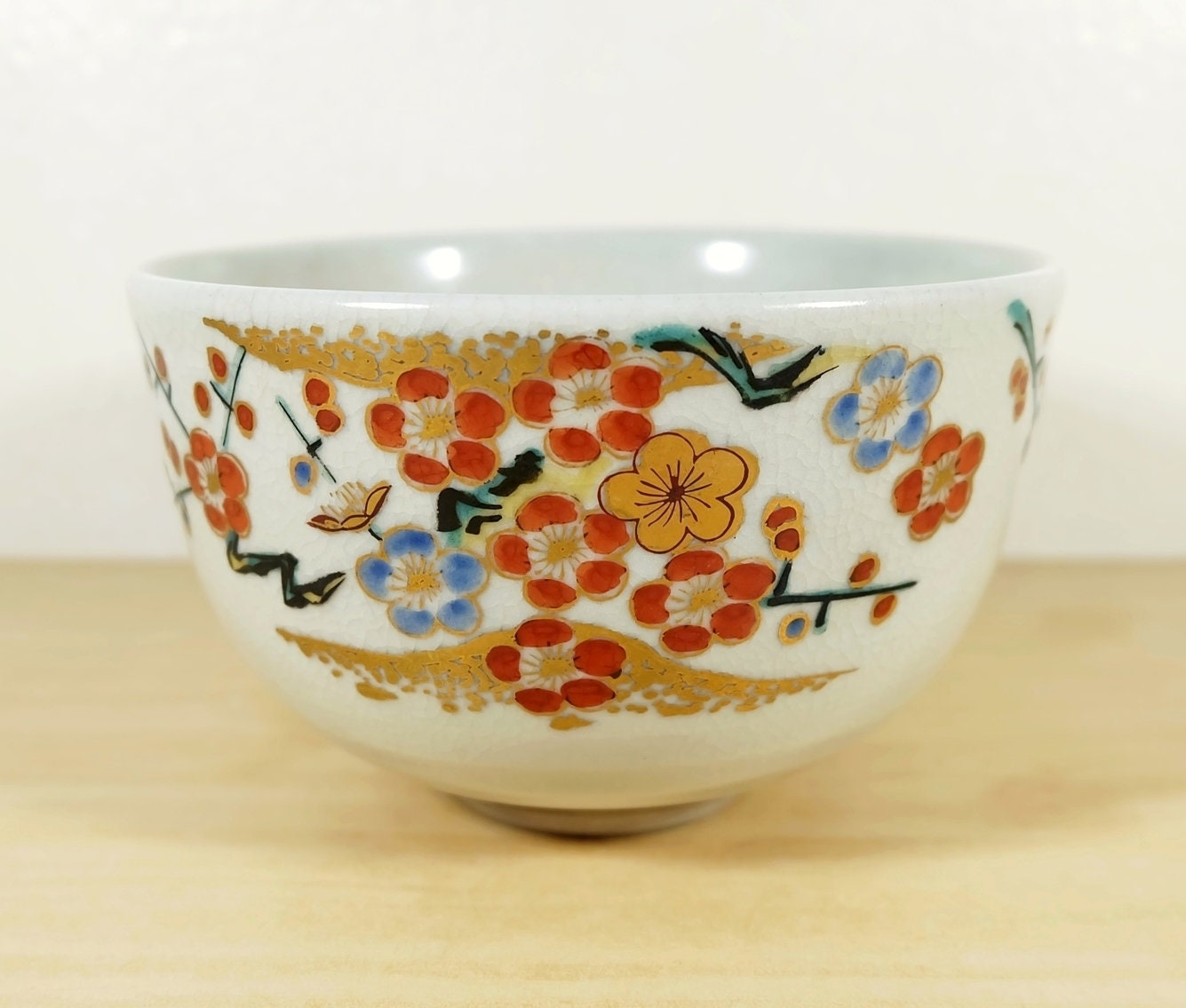 vintage Japanese Tea bowl of Kutani ware Cherry blossom tree Etsy