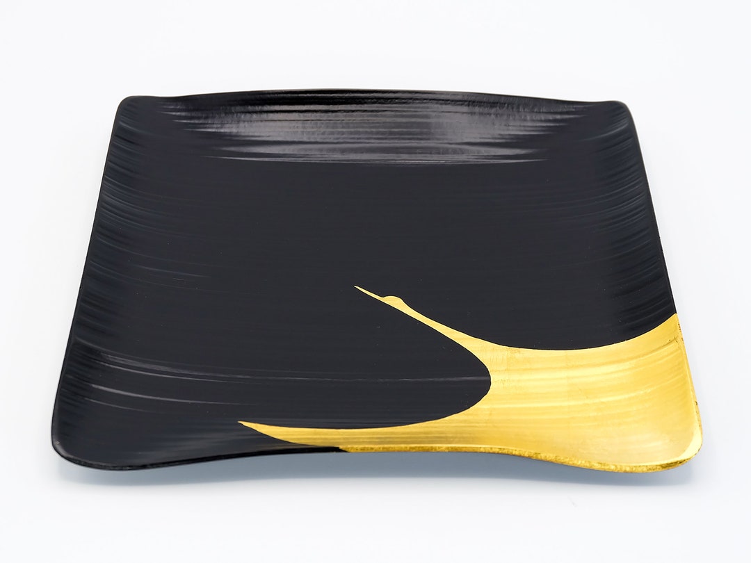 漆塗りの竹皿 金箔 飛鶴 竹皿象彦作、Nippon2You - Etsy 日本