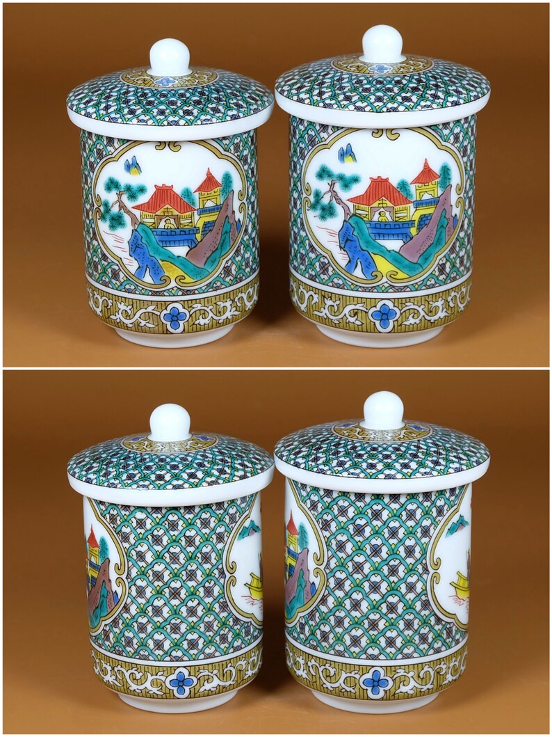 Japanese Tea cup Kutani ware KoKutani Lidded Teacup Meoto Etsy