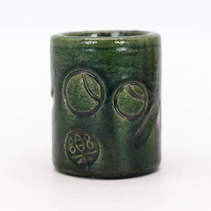Japanese Pottery Lid Ladle rest Raku ware Green glaze Tsubo-Tsubo design Futa-oki Futaoki Chanoyu Tea ceremony Utensils