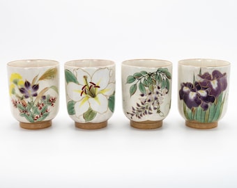 Japanese Tea cup 300ml Autumn flowers Casa blanca Lily Wisteria Iris Design by Touan kiln Kyo ware Teacup Yunomi, Nippon2You