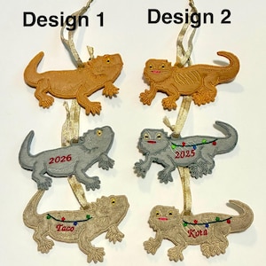 Embroidered & Personalized Bearded Dragon ornaments/ Gift Tags