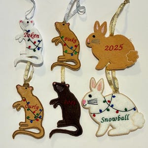 Embroidered & Personalized Rat and Rabbit ornaments/ Gift Tags