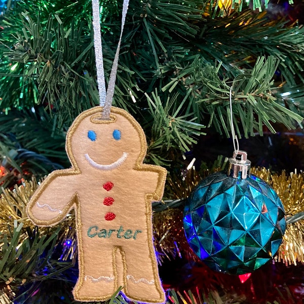 Personalized Felt Gingerbread absent or amputated arm boy or girl ornaments
