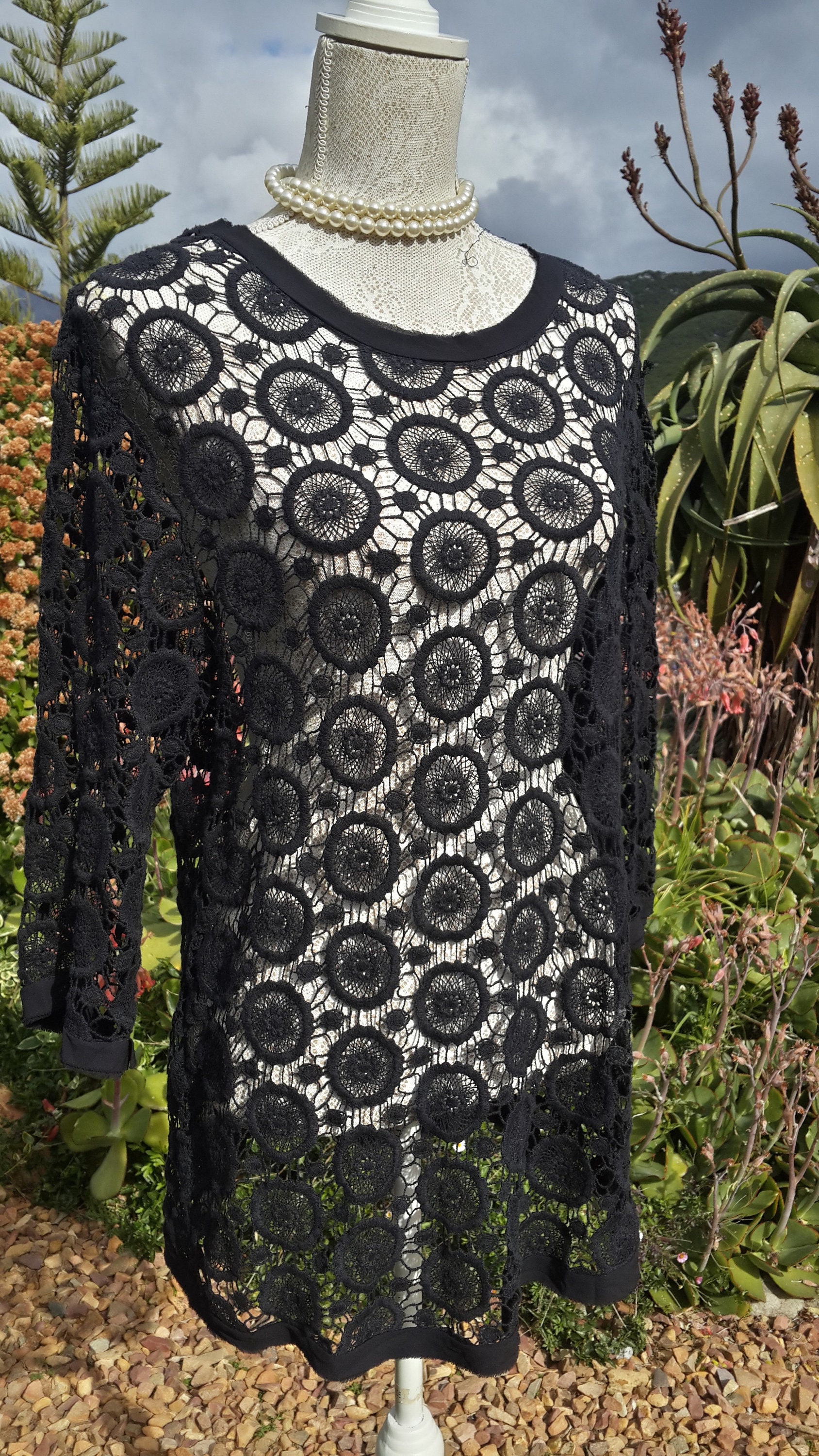 Image of Black Vintage Stretch Tunic Top, Size Uk , Usa