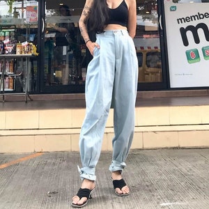Women's Summer Casual High waist Jeans Bow Tie Ankles Pants / Baggy Trousers Tied Ankle/Loose Trouser. image 1