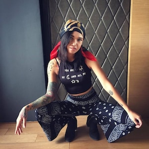 Women&#39;s High Waisted Bell Bottoms pants Bandana fabric/Bohemian /Gypsy/Hippie/Retro/Festival pants