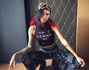 Women's High Waisted Bell Bottoms pants Bandana fabric/Bohemian /Gypsy/Hippie/Retro/Festival pants