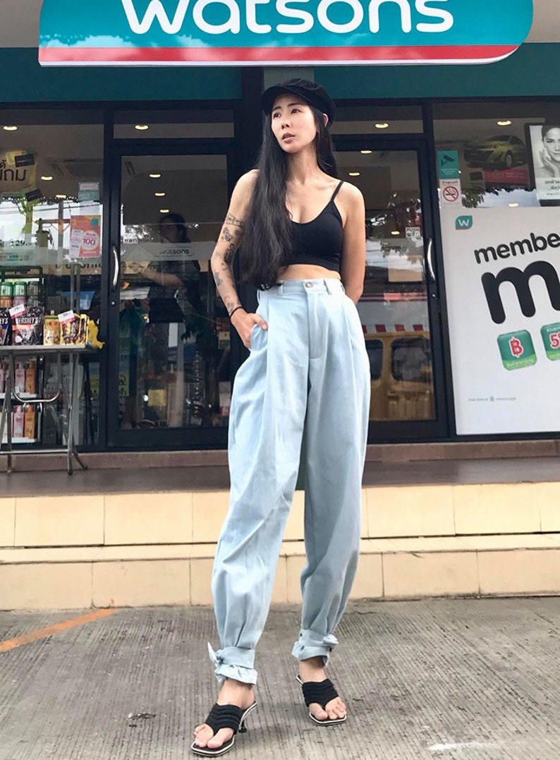 Women's Summer Casual High waist Jeans Bow Tie Ankles Pants / Baggy Trousers Tied Ankle/Loose Trouser. image 1