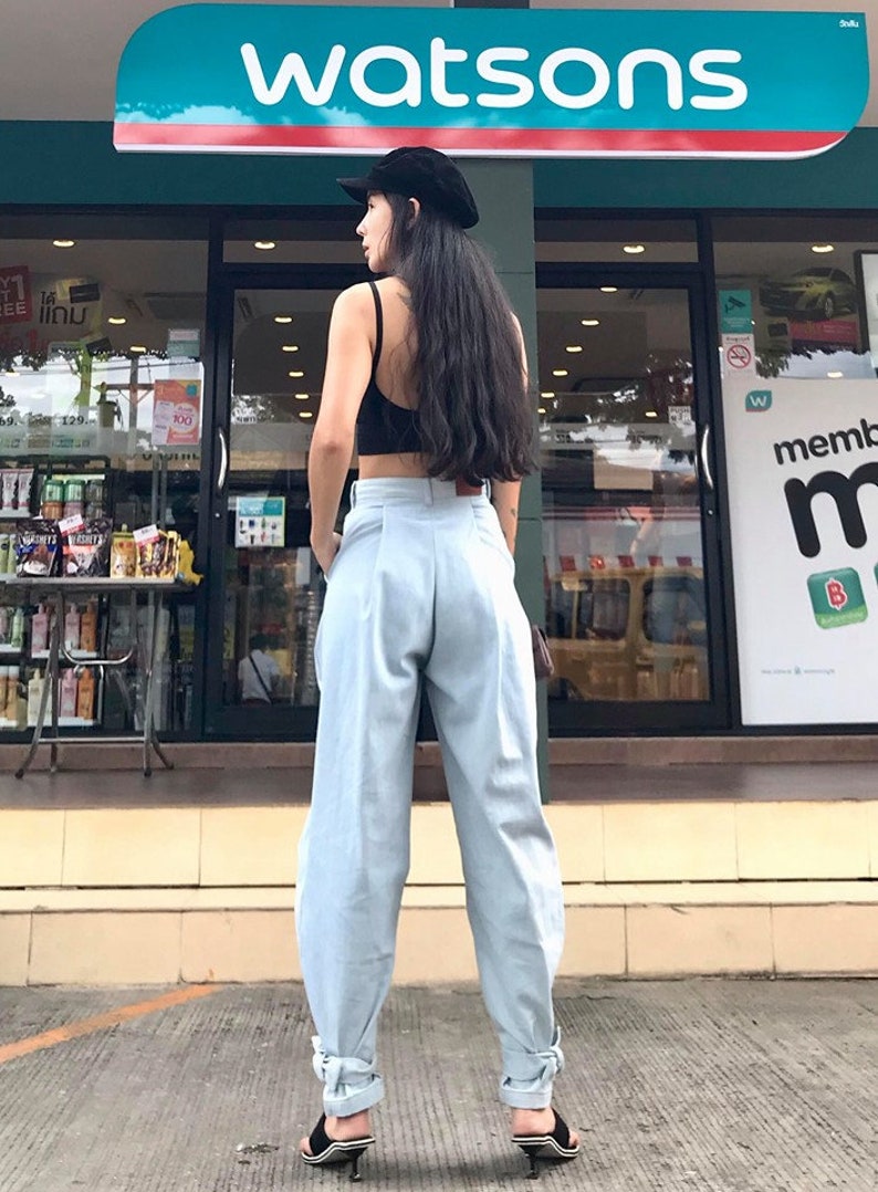 Women's Summer Casual High waist Jeans Bow Tie Ankles Pants / Baggy Trousers Tied Ankle/Loose Trouser. image 3
