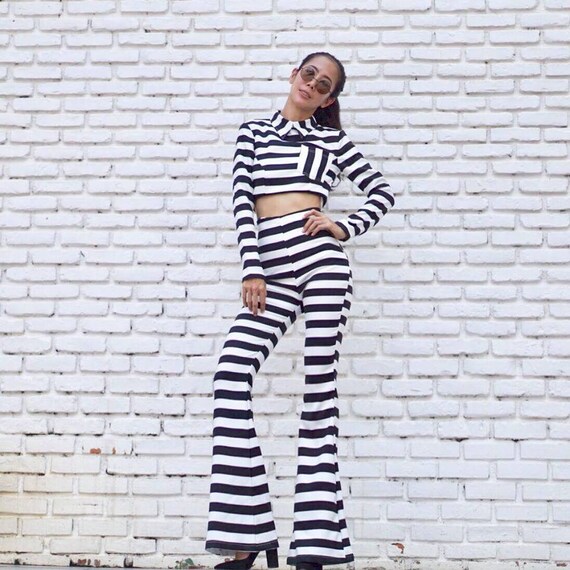 High waisted striped bell bottoms clearance