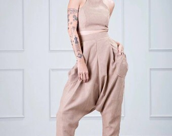 Corduroy Crop Top and Harem Pants Set, Made in Thailand