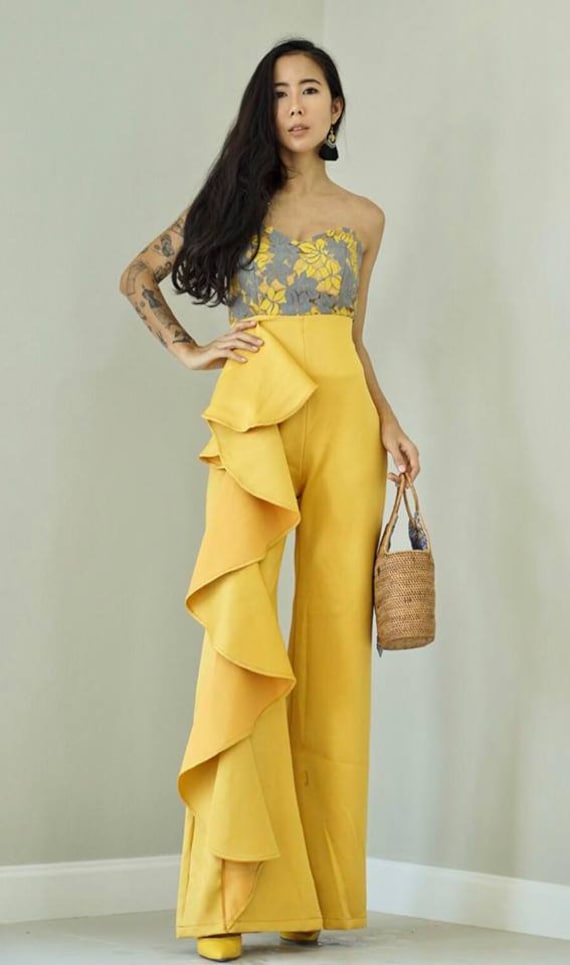 Mustard yellow top women's dress pants