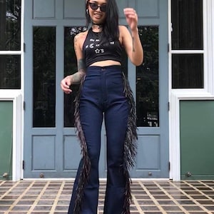 Fringe Bottom Jeans Etsy