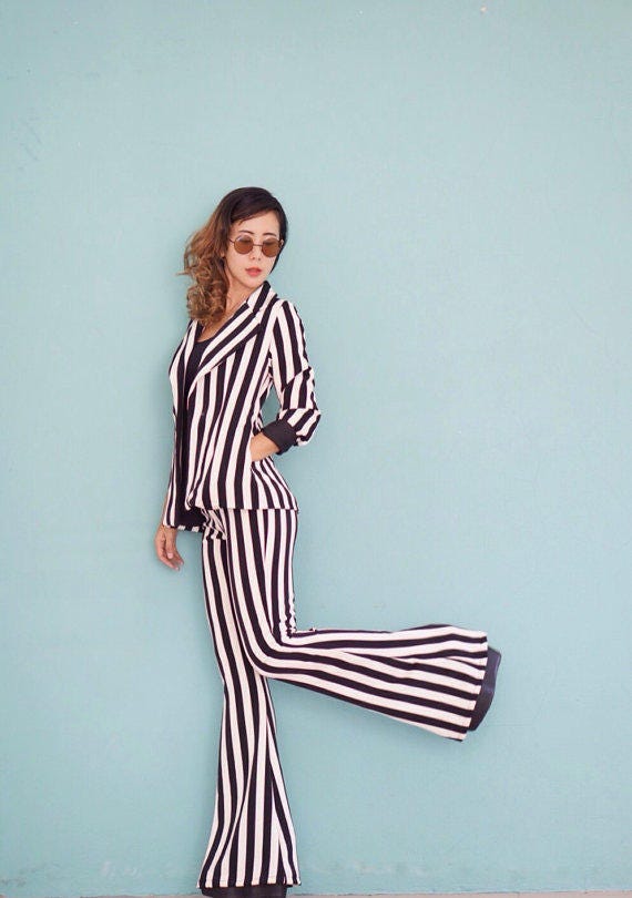 White Stripes High Waisted Flared Bell 