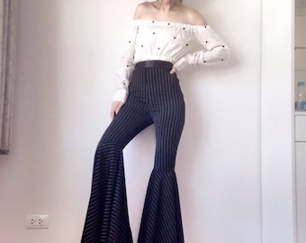 Vintage 70s Wool Blend Flare Pants, Wide Leg Bell Bottoms