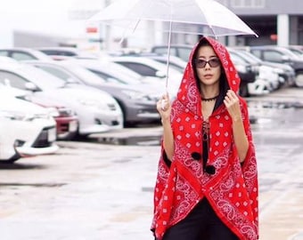 Bandana Lined Cotton Bat Sleeve Hoodie, Oversized Jacket