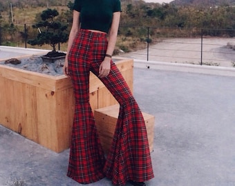 High Waisted Red Plaid Bell Bottoms, Vintage 70s Style - Etsy