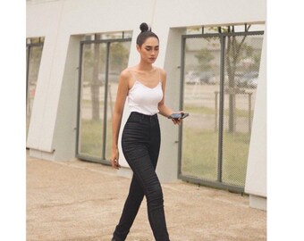 High Waisted Denim Jeans, Women's Classic Skinny Pants, Vintage Style