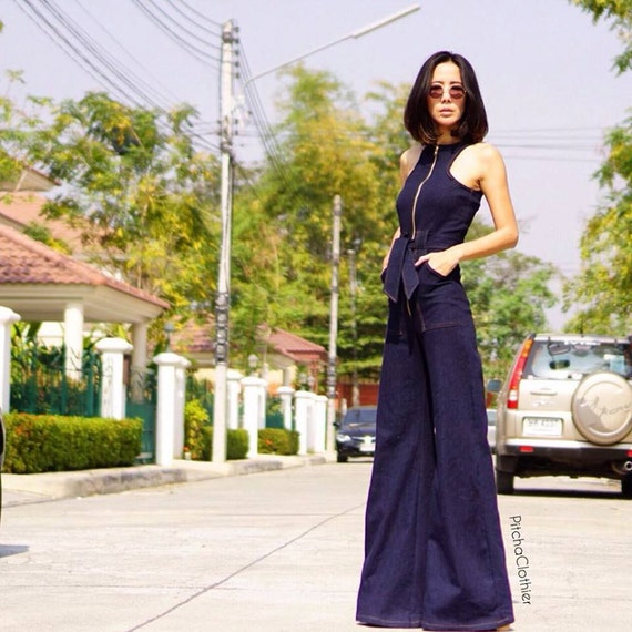 Women's White Jumpsuit One Side Ruffled/high Waist Wide Leg / Ruffle  Jumpsuit 70s Style/ruffled Trim One Shoulder. 