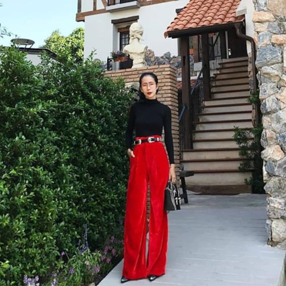 Women's High Waist Velvet Wide Leg 