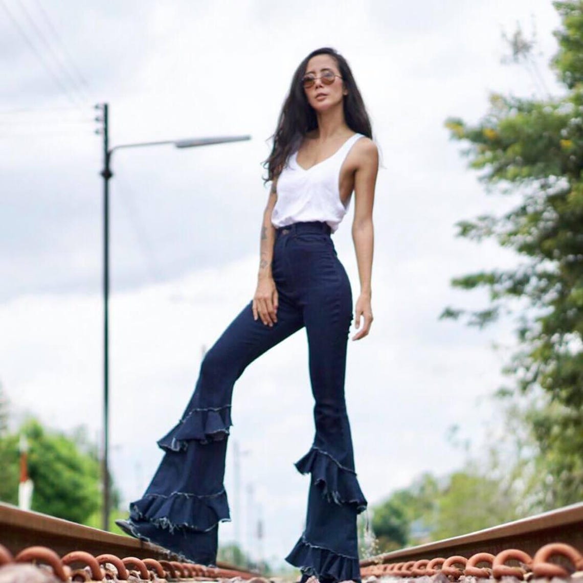 Women's High Waist Jeans Denim/Layered Ruffle Bell-Bottoms | Etsy