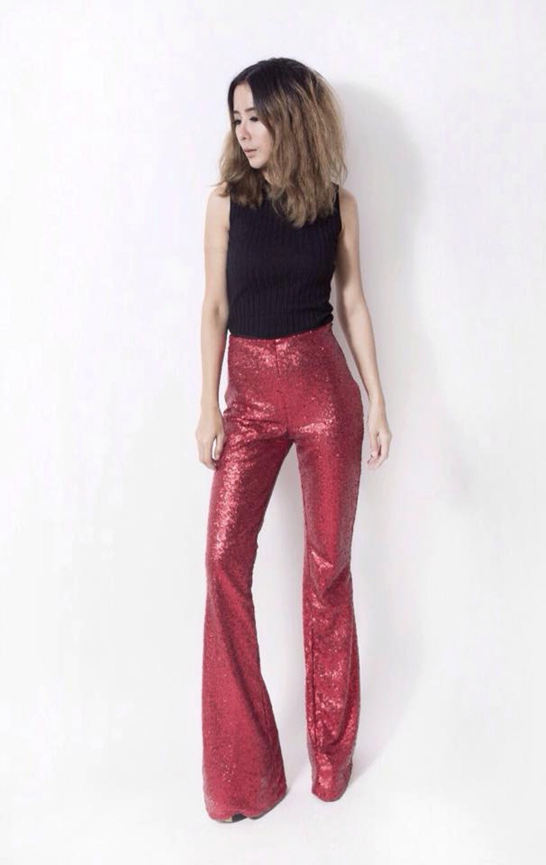 Super High Waisted Sequin Flare Pant