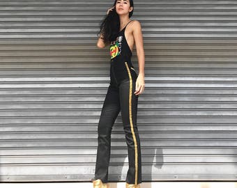 Vintage 70s Black High Waist Jeans – Gold Stripe Detail