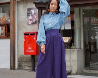 Samurai Elegant Pants High Waist Extra Wide Leg Hemp Fabric.