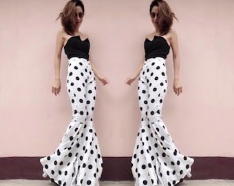 Polka Dot Bell Bottoms, High Waist 70s Style Pants