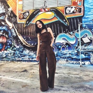 Women's Dark Brown Corduroy Jumpsuit/Overalls High Waist Ultra Wide Legs/Vintage 70s fashion/Casual Overalls/Urban Outfit