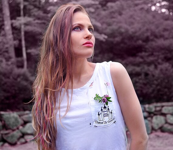 Damsel In Distressed Embroidered Pocket Distressed Shirt Etsy