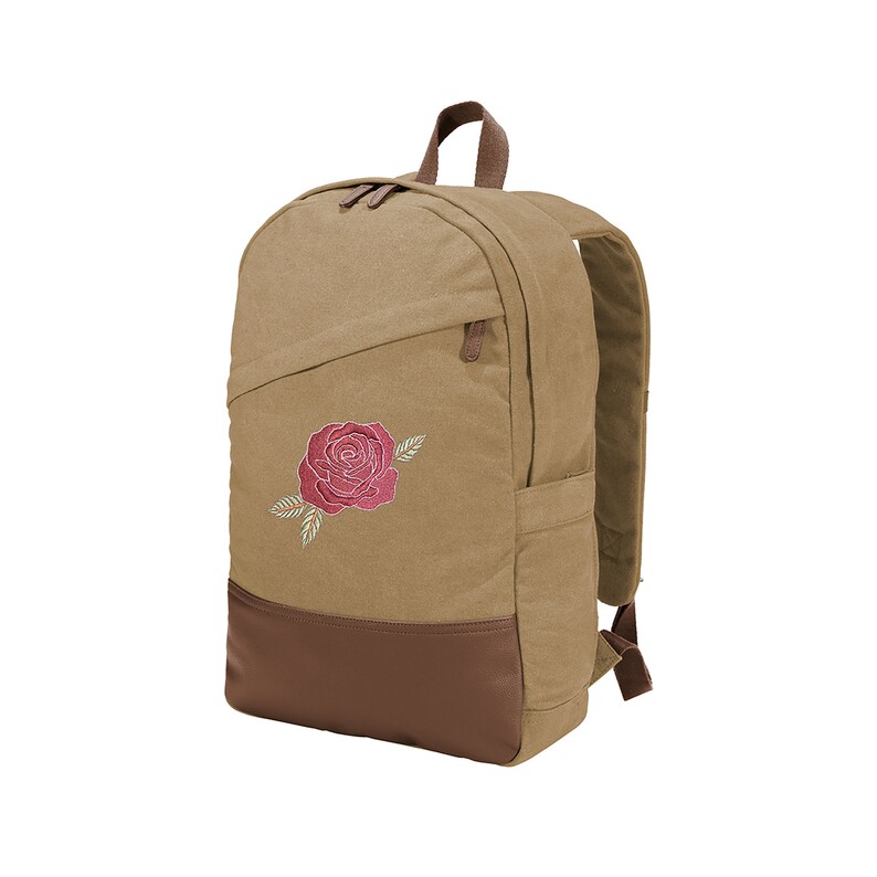 Embroidered Rose Canvas Backpack Floral Eco Friendly Vegan Faux Leather Boho Girly Edgy VSCO Girl