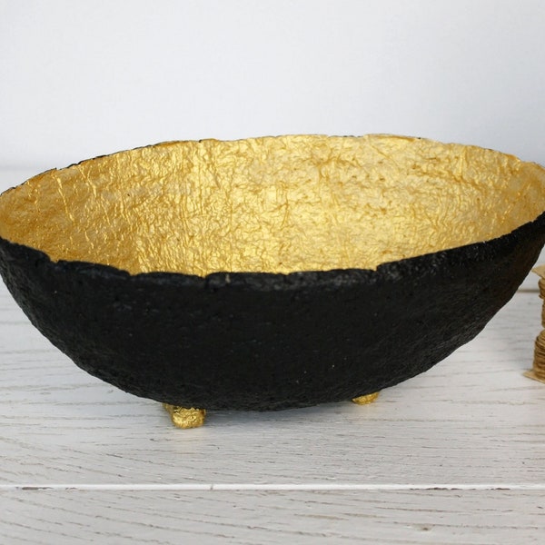 Gold paper bowl paper mache dish decorative basket recycled paper pot interior design Nordic style gift