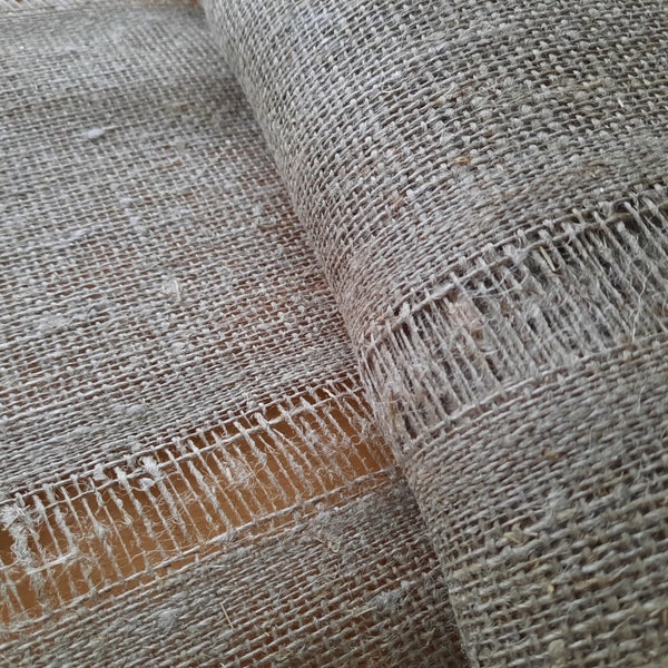 Pure linen fabric rough thick flax burlap textile by the yard natural linen grain sack fabric sewing craft rustic eco cloth by the yard