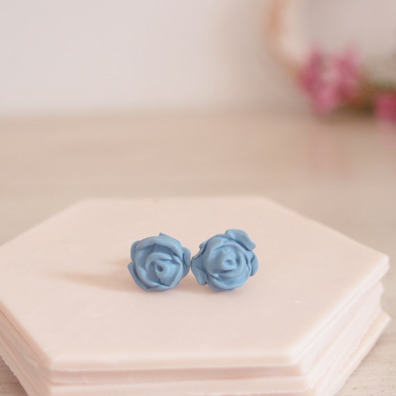 Small Handmade Polymer Clay Rose shaped Earrings. Etsy Australia