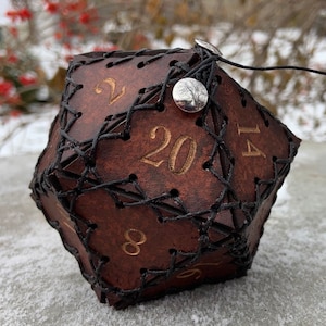 Distressed leather d20 dice bag bag of holding