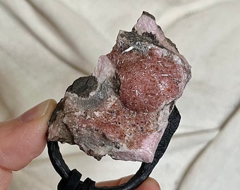 Rare Shigaite on Rhodochrosite Needles on Matrix Pendant